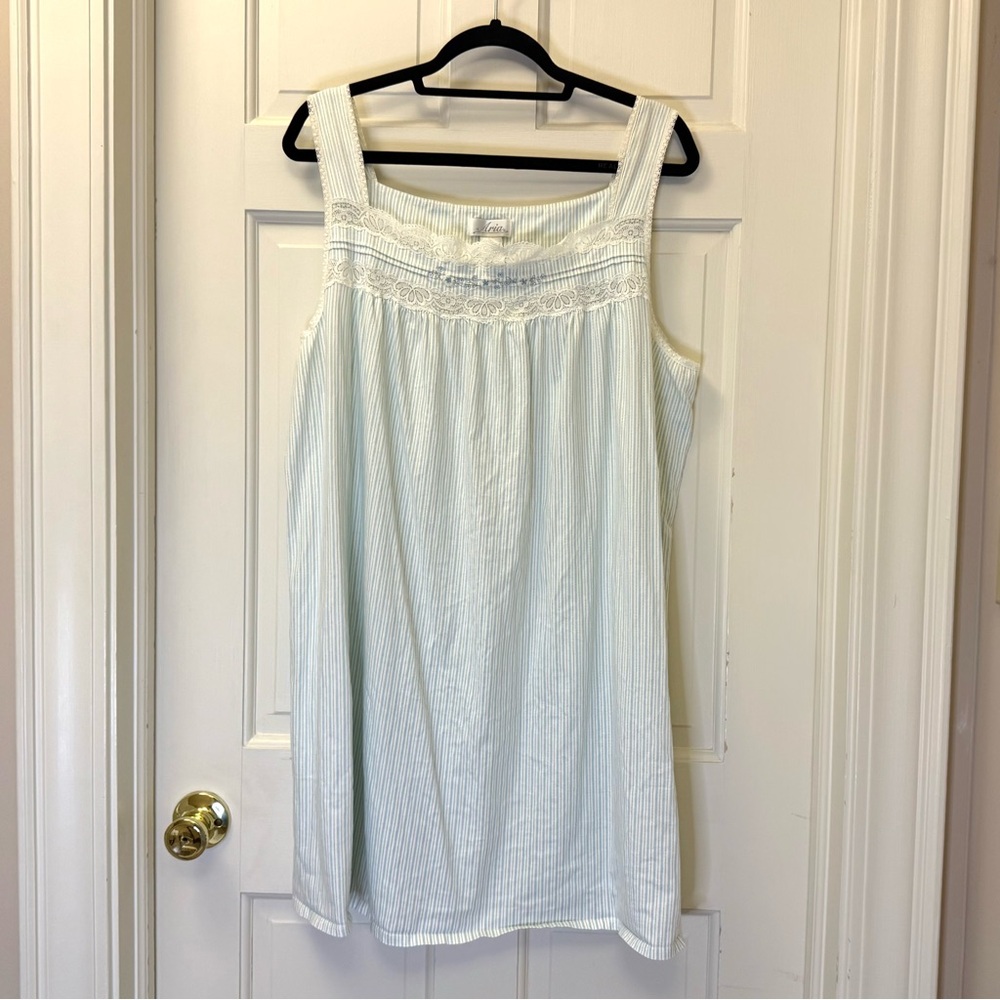 Aria Blue and Cream Striped Sleeveless Cotton Gown Size 2X